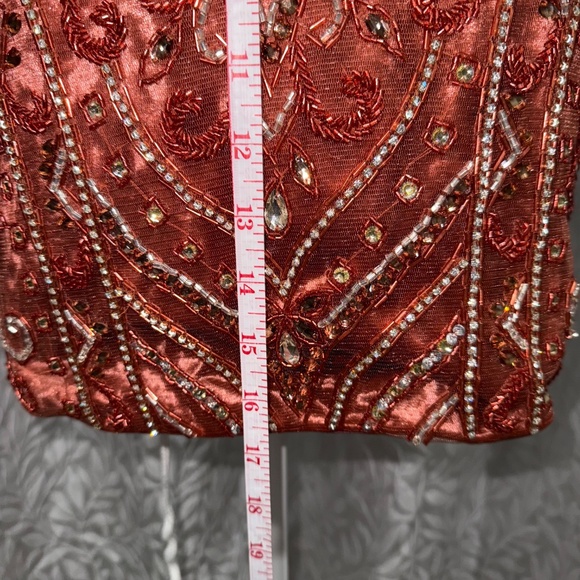 Malisha orange 2 piece set size 6 rhinestoned bedded a velvety top new with tag - Picture 12 of 12